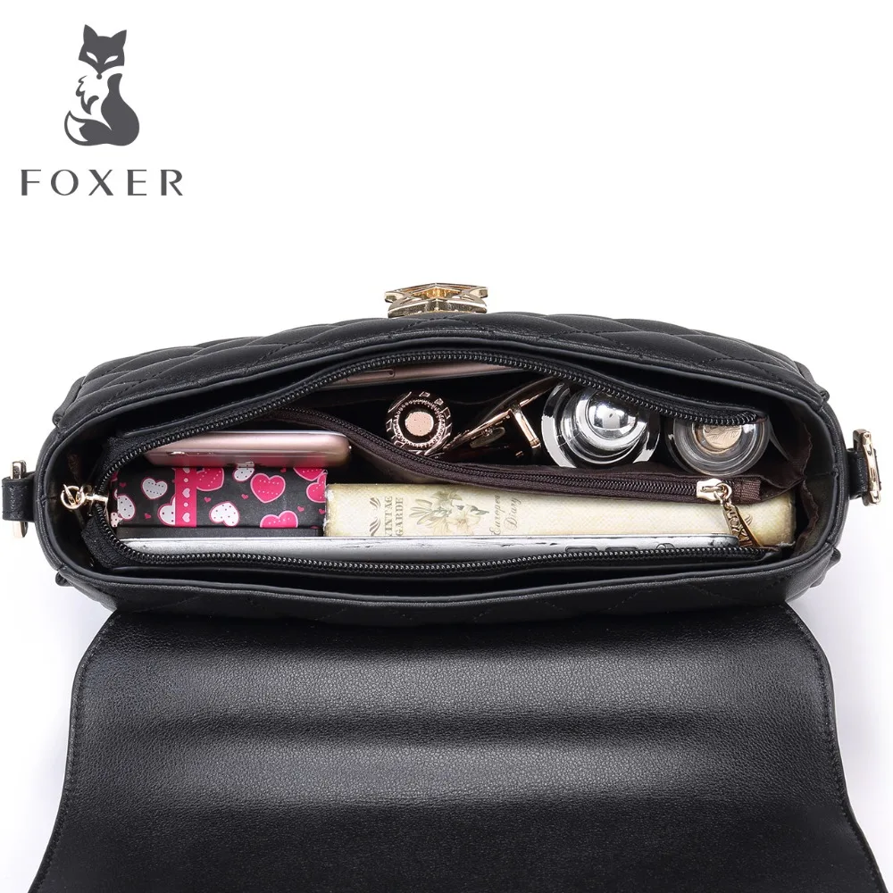 FOXER Брендовая женская кожаная сумка, простая сумка на плечо из воловьей кожи, небольшой квадратный Пакет Lingge Chain, сумка-мессенджер и сумки через плечо