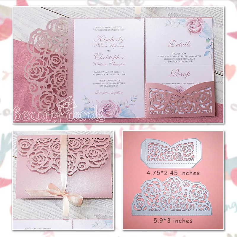  Rose Wedding Invitation Cutting Die Scrapbooking Craft Metal Die Cut for DIY Paper Cards Making Lov - 32987448653