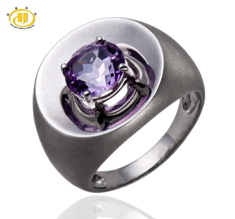 

Hutang 1.8Ct Natural Amethyst Gemstones Solid 925 Sterling Silver Ring Fine Jewelry Women's Gift sterling-silver-jewelry