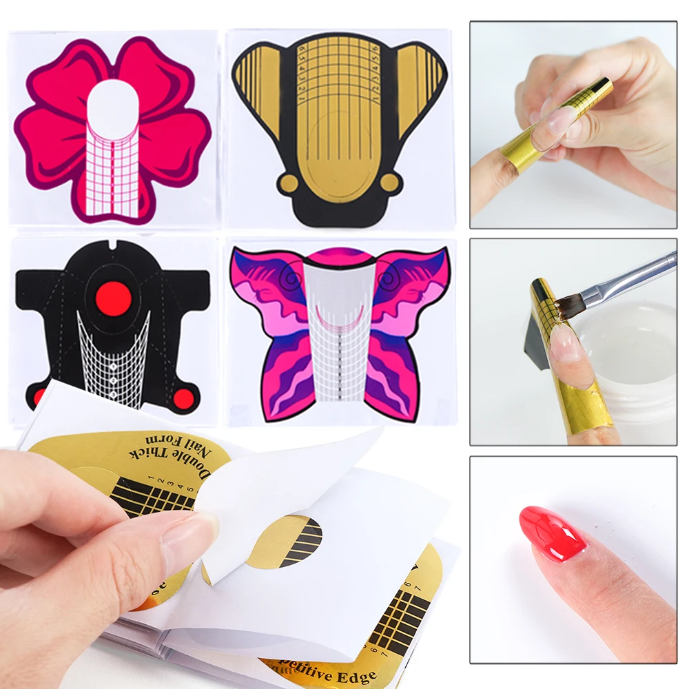

10pcs/lot Self-Adhesive Nail Form Paper Tray Guider Sticker Tip Manicure For Nail Extension Acrylic UV Builder Poly Gel SA941
