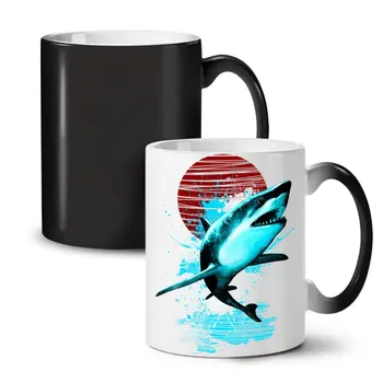 

Great White Shark Ocean Hunt Black Colour Changing Tea Coffee Ceramic Mug 11 Oz