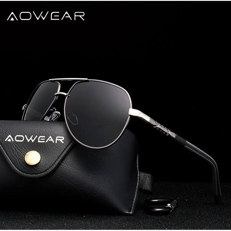 Beste AOWEAR Gepolariseerde Zonnebril Mannen HD Rijden Aluminium Spiegel zonnebril Merk Designer Luchtvaart Brillen Accessoires gafas de sol