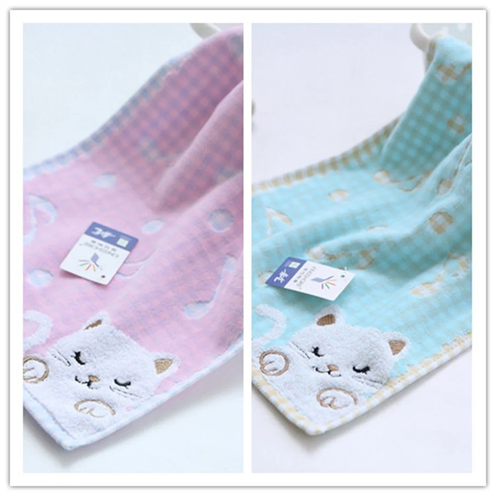 1pcs Comfortable Cotton Children Kids Towel Super Soft Cute Kittens Strong Water Absorbing High End cotton towel baby towel square towel
