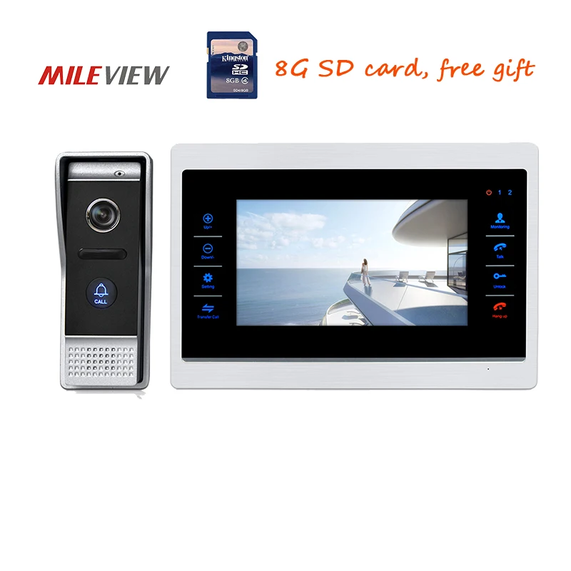 

Free Shipping 720P AHD HD 7" Color Screen Video Intercom Door Phone Unlock System Record Monitor + Night Vision Doorbell Camera