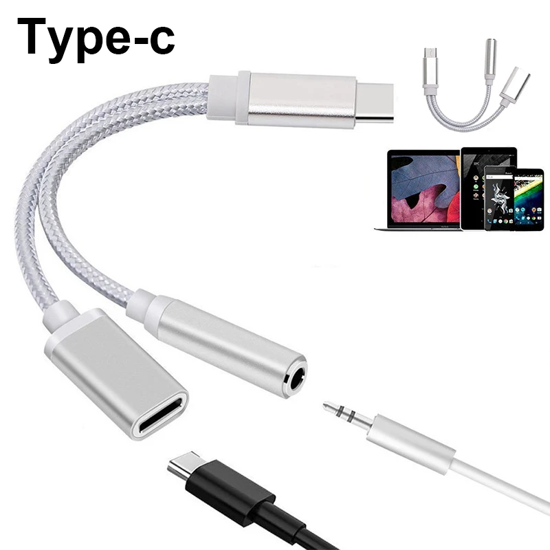 Type-C до 3,5 мм зарядное устройство для наушников кабель-адаптер 2 в 1 usb type C до 3,5 AUX аудио разъем Адаптер зарядного устройства