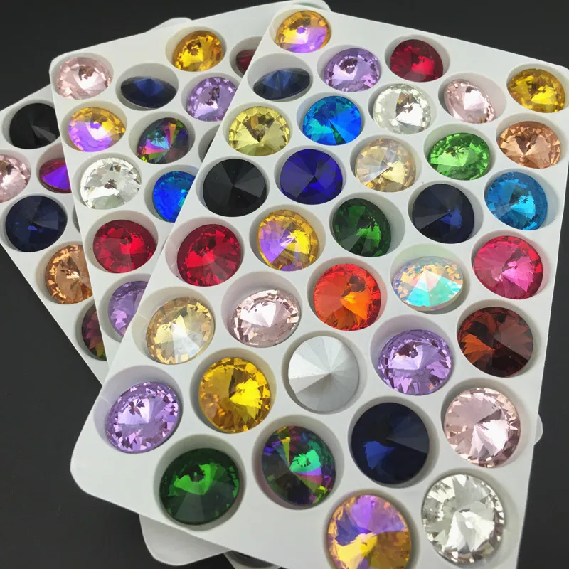 Glass crystal 6mm 8mm 10mm 12mm 14mm 16mm 18mm Fancy colors mix Rivoli round shape Glue on rhinestone beads handicraft diy trim