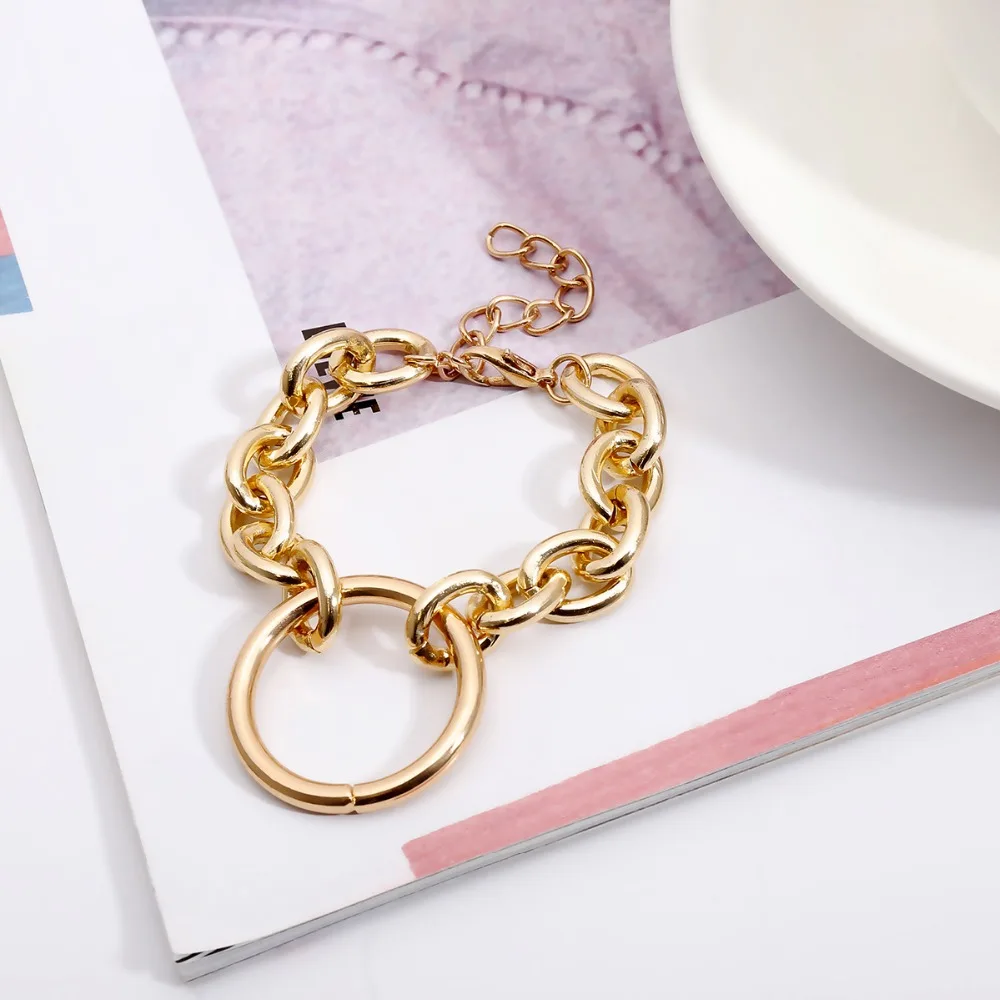 AOMU Панк Дизайн широкая золотая металлическая цепочка геометрический полый круглый Круглый браслет для женщин вечерние ювелирные изделия удивительная цена