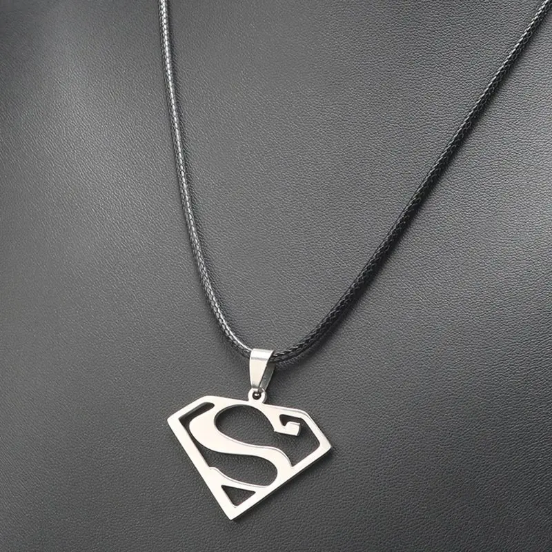 

TANGYIN 2018 Charm Men Stainless Steel Necklace Long Leather Rope Superman Cross Punk Pendant Necklace for Men and Women Jewelry