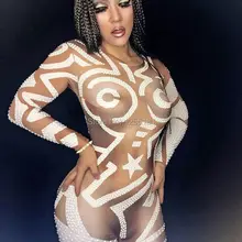 Сексуальный белый комбинезон со стразами с длинными рукавами, праздничный наряд сценический костюм для шоу, Женское боди для певицы