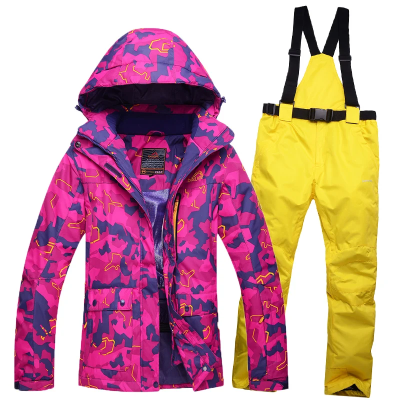 New Women Ski Suit Camouflage Style Thicken Thermal Windproof