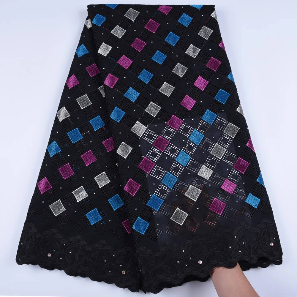 

Black Swiss Voile Lace In Switzerland Latest Swiss Cotton Nigerian Tulle Lace Fabric With Stones For Party African laces F1671