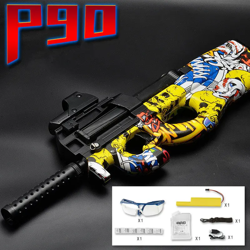 

New Updated P90 Graffiti Edition Electric Toy GUN Water Bullet Bursts Gun Live CS Assault Snipe Weapon Outdoor Pistol Toys