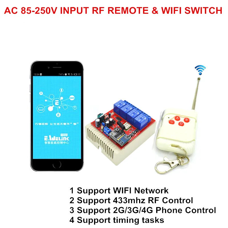 2017 Wifi Switch 4 Way 85V 250V AC 10A Smart Light Switches 220V by