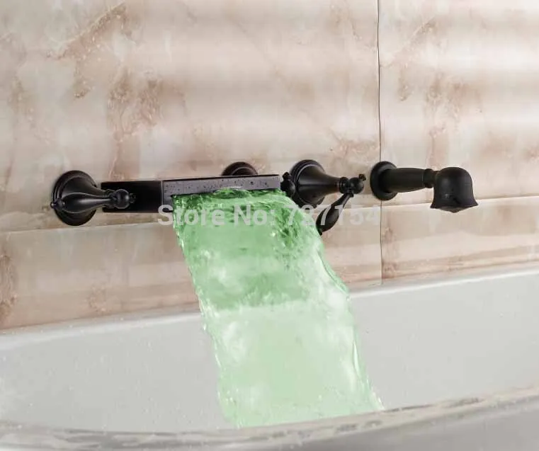 

Modern LED Oil Rubbed Bronze Bathroom 5 PCs Tub Faucet 3 Handles W/ Hand Sprayer