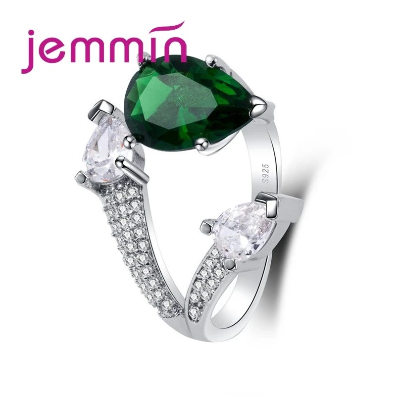 

Jemmin Generous Three Heart Cut Big Dark Green & White CZ 925 Sterling Silver Ring Gorgeous Perfect Elaborate Lovers' Jewelry