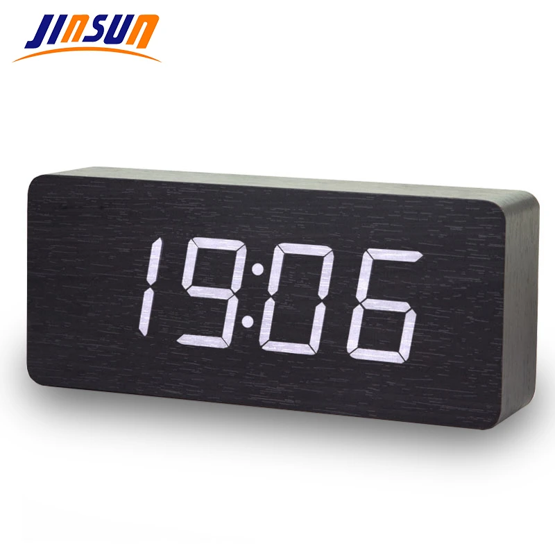 Jinsun Digital Clocks Led Wooden Despertador Modern Square Colorful