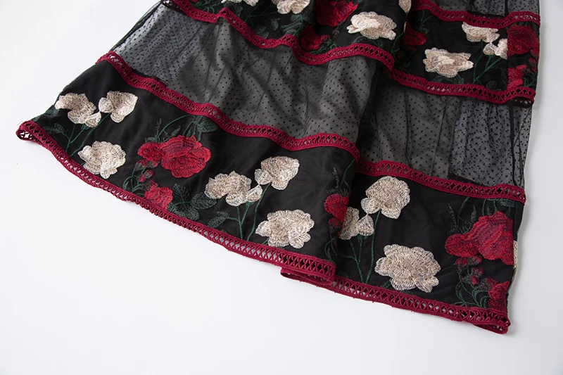 MIUXIMAO, высокое качество,, лето и весна, длинное платье, повседневное, ТРАПЕЦИЕВИДНОЕ, с вышивкой в виде роз, черное, повседневное, длинное платье для женщин, vestido