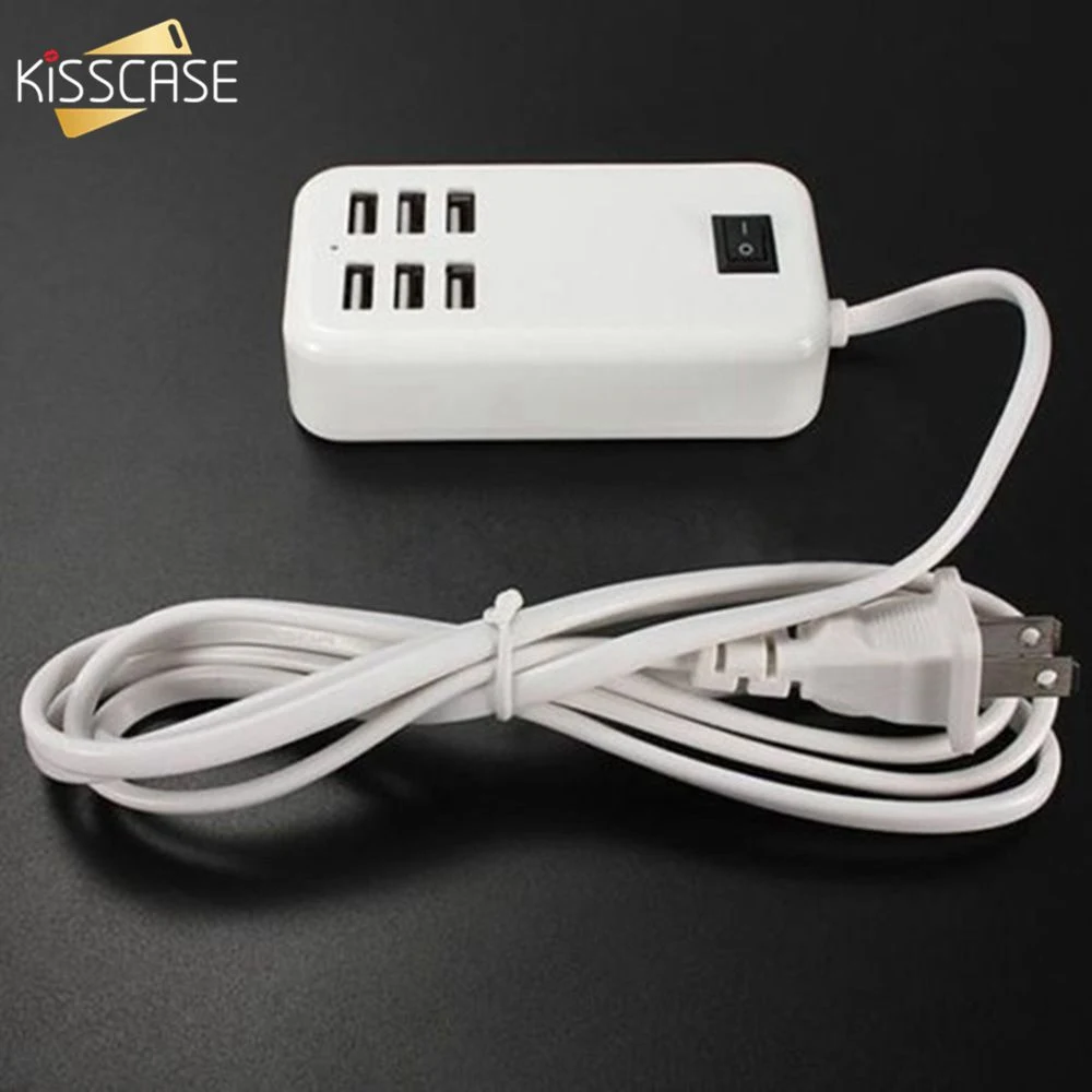 

KISSCASE 6 USB Ports Phone Charger HUB 25W 5A Desktop EU/US Plug Wall Socket Charging Extension Socket Power Adapter for iPhone