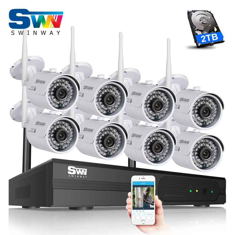 8CH Беспроводной NVR Plug and Play CCTV Системы + 2 ТБ HDD и P2P 960 P HD на открытом воздухе крытый