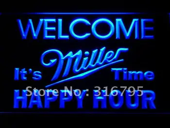 

646 Welcome Miller Time Happy Hour Bar LED Neon Light Signs