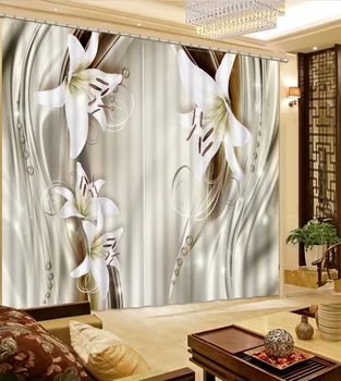 

custom curtains Modern Home Decoration Living Room Curtains 3d Metal effect lily Bed room Living room Office Hotel Cortinas
