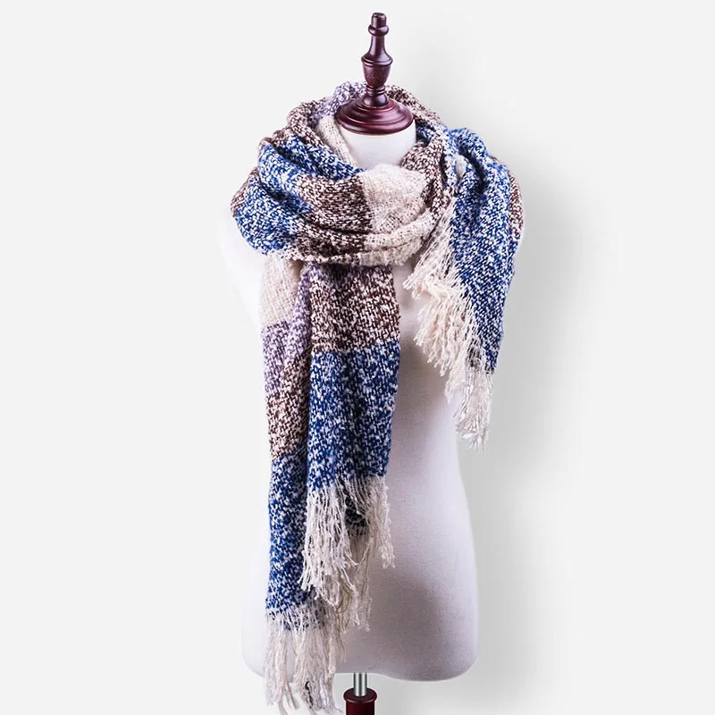 Новинка, брендовый зимний шарф для женщин, шарф, женские модные шарфы, теплые мягкие шарфы, теплая шаль в клетку, высокое качество - Цвет: Blue