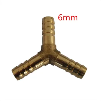

Free shipping 5pcs 3 Ways 6 mm Y selang berduri kuningan adaptor Coupler