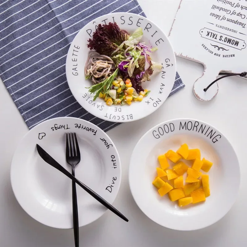 

European Style Ceramic Flat Plates Letter Porcelain Tableware Salad Cake Dish Food Tray Kitchen Tools Kid Breakfast Bread Plate