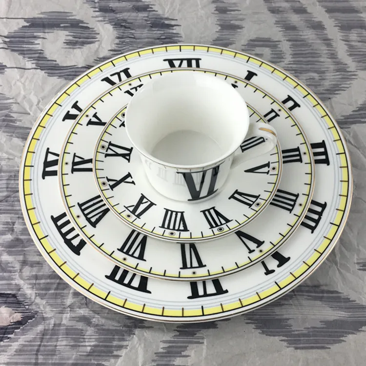 Clock Pocket Watch Western Food Plate Roman Alphabet Clock Face Flat Dish Utensils Creative