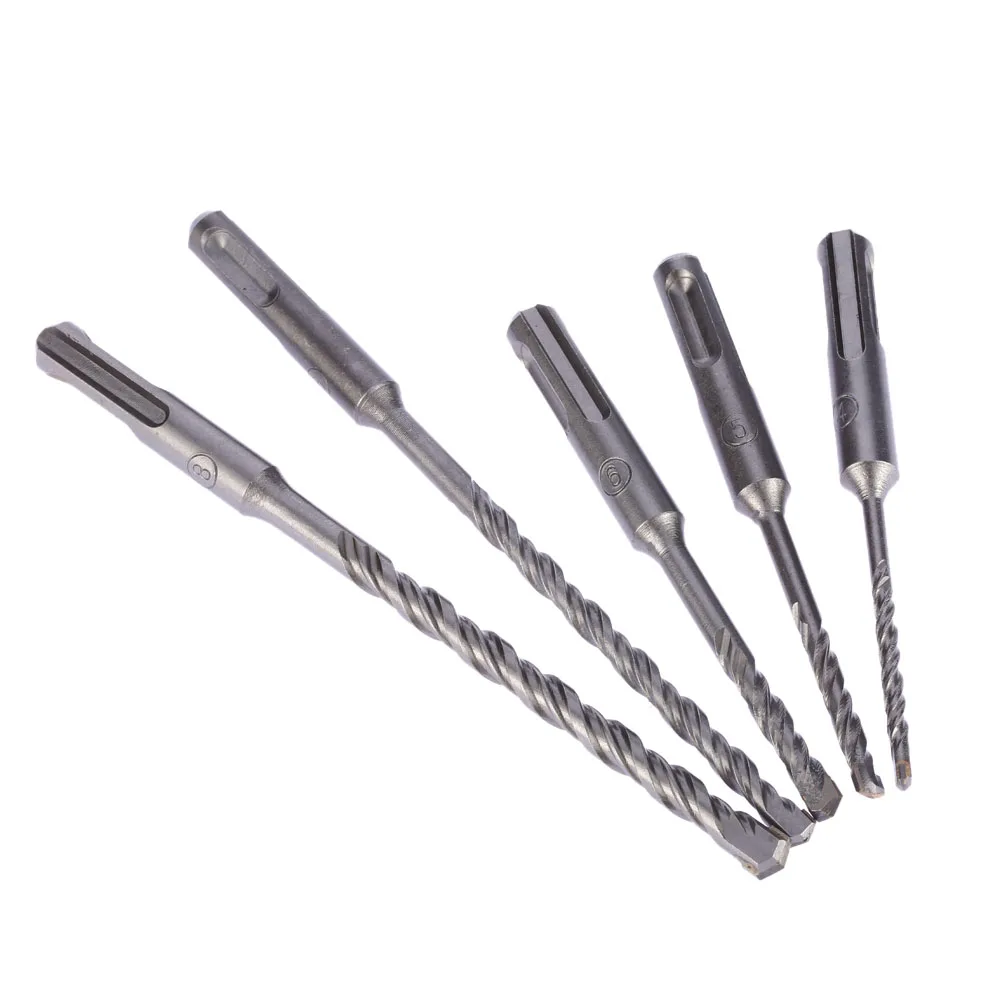 

5pcs/set 2 Pits Electric Hammer Drill Bit Set 2 Slots SDS Shank Hammer Impact Drill Bit SDS PLUS Rotary Concrete Masonry Drill