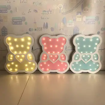 

Wooden Bear-Pattern LED Night Light Cartoon Bedside Wall Lamp Decorative Lighting For Home Nursery Children Bedroom