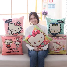 Kawaii HelloKitty Подушка, льняной чехол, мягкий плюшевый текстиль, квадратный рисунок, милый кот Санрио, подушка, подарки для девочек
