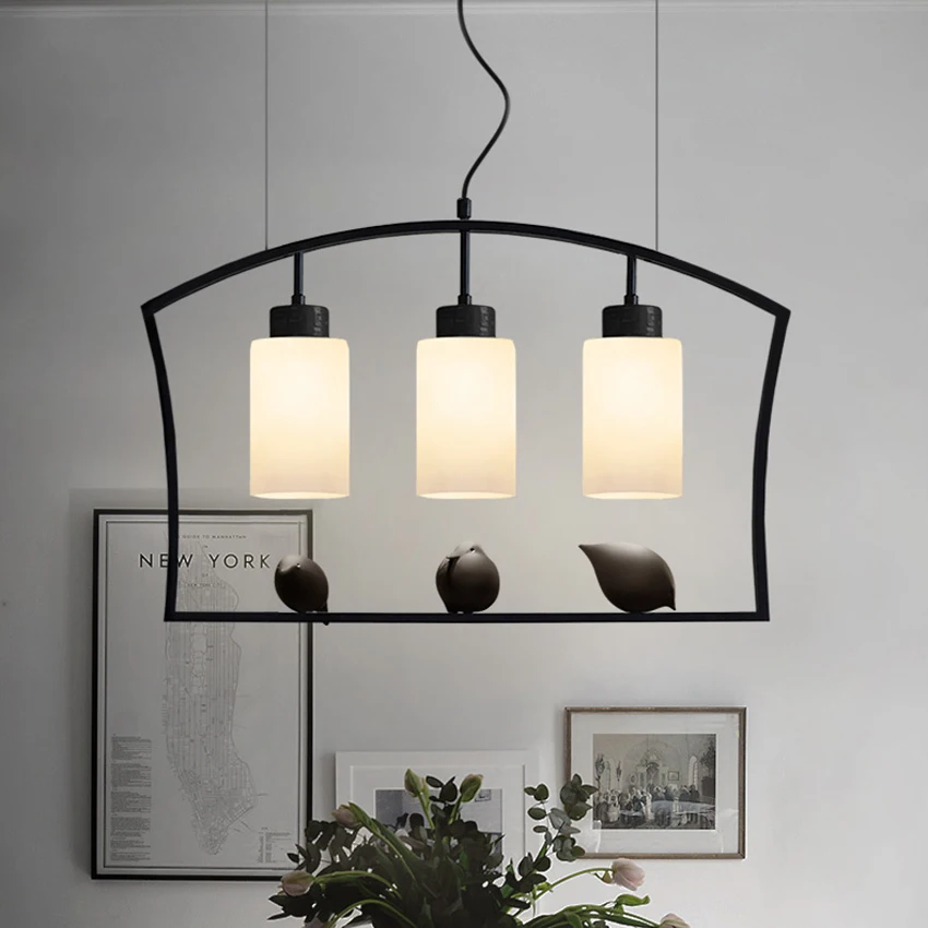 Скандинавский креативный подвесной светильник для птиц современный минималистичный 3 головки стеклянный абажур железный подвесной светильник, Ресторан барная люстра