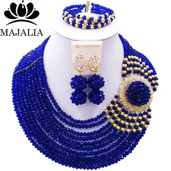 

Majalia Fashion Nigeria Wedding African Beads Jewelry Set Royal blue Crystal Necklace Bridal Jewelry Sets Free Shipping 10KP025