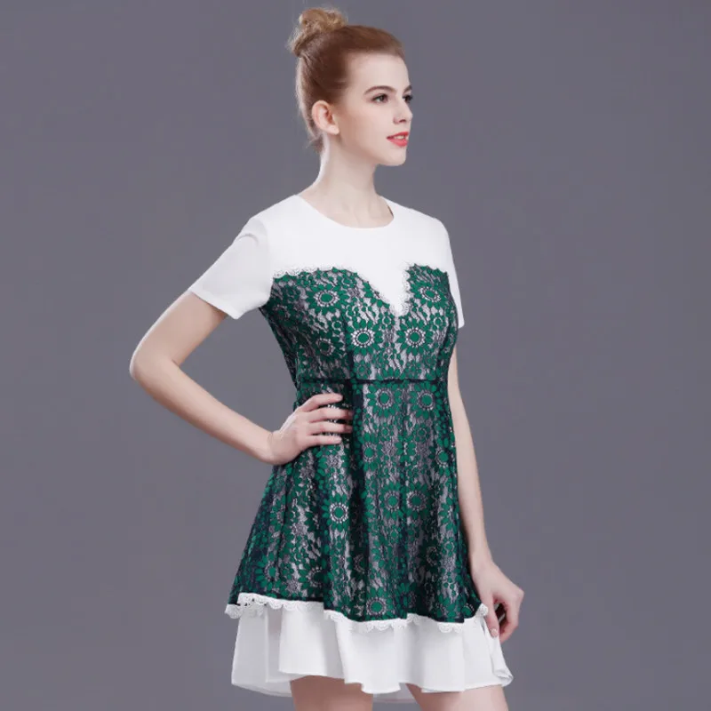 women o neck spliced lace dress 2_