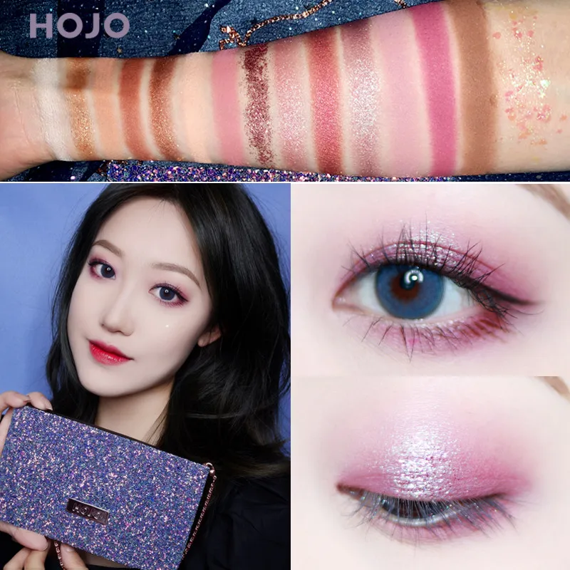 HOJO 15Color Nude Matte Eye Shadow Palette Chain Look Loose Pressed Glitter Shiny Powder Eyeshadow Shimmer Makeup Kit with Brush