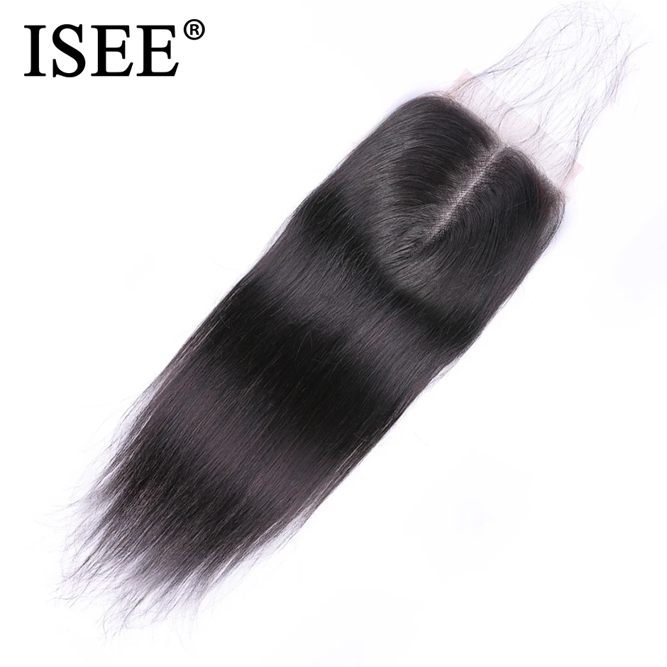 

ISEE HAIR Peruvian Straight Hair Closure 4"*4" Middle Part 100% Remy Human Hair Free Shipping Medium Brown Swiss Lace Closure