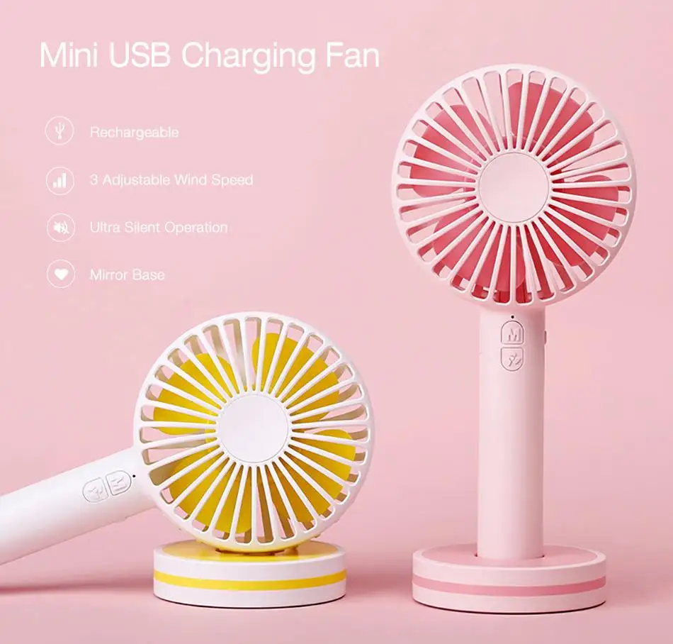 Portable Creative Macaron Design USB Rechargeable 2 Modes Desktop Handheld Fan with Mirror Base