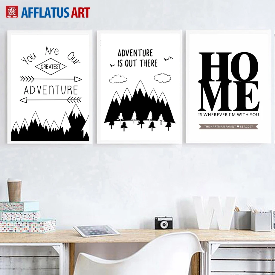

Mountain Arrow Home Quotes Wall Art Canvas Painting Nordic Posters And Prints Black White Wall Pictures For Living Room Decor