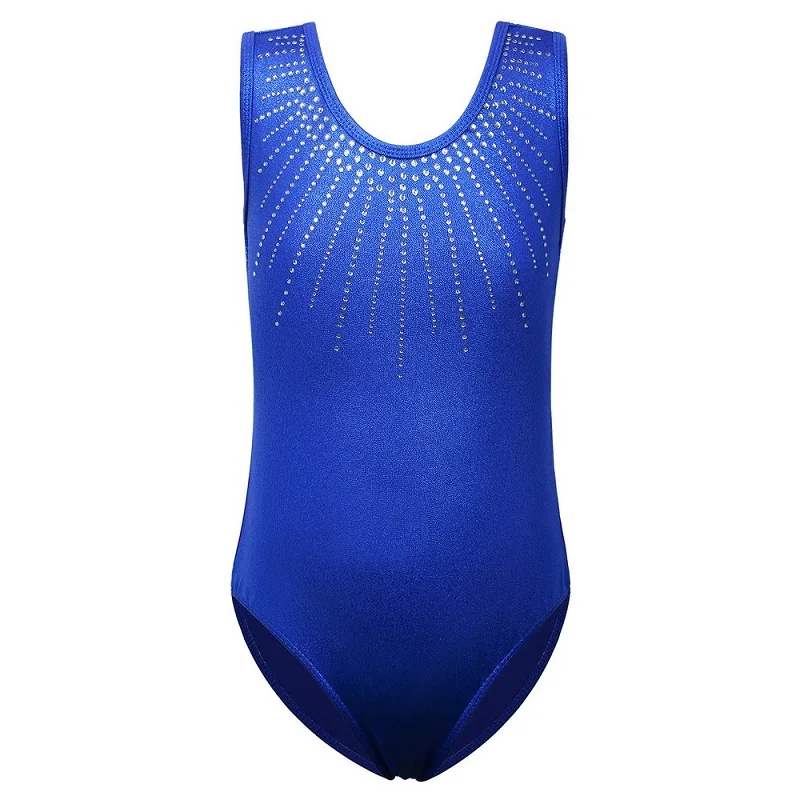 BAOHULU Teens Kids Sleeveless Gymnastics Leotard Red Sparkle Diamond Skate Leotards for Girls Ballet Bodysuit Dance Costume - Цвет: B199 Royal Blue