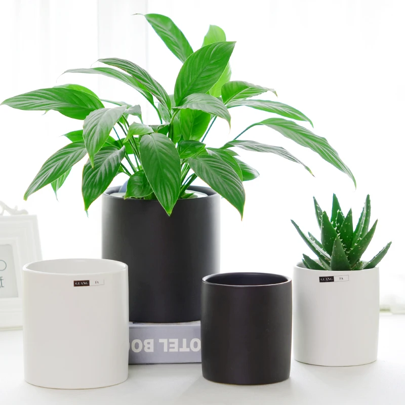 Simple Nordic Matte Flowerpot Cylindrical Ceramics Black And White Simple Nordic Matte Flowerpot Cylindrical Ceramics Black And White Living Room Green Lounge