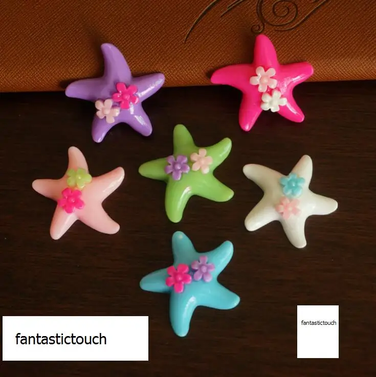 50 шт./партия, 29*32 мм, 6 цветов, Новые Креативные кнопки Starfish, красочная смола, пуговицы для украшения