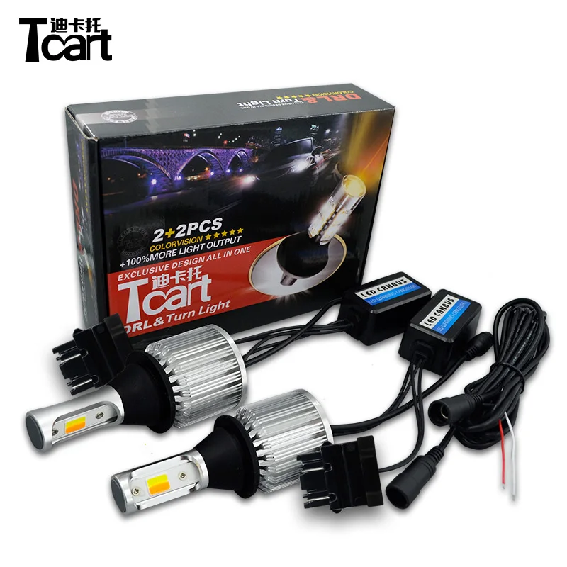 Tcart 1 комплект T25 3157 авто светодиодный COB Автомобильный светодиодный Модернизированный DRL Габаритные огни поворотники лампы для Nissan X-trail T31 лист