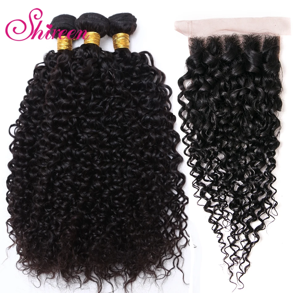 Shireen Malaysian kinky Curly Hair Bundles With Closure Remy Human Hair Extensions 3 Bundles With 4*4 Lace Closure Natural color Shireen Malaysian kinky Curly Hair Bundles With Closure Remy Human Hair Extensions 3 Bundles With 4*4 Lace Closure Natural color
