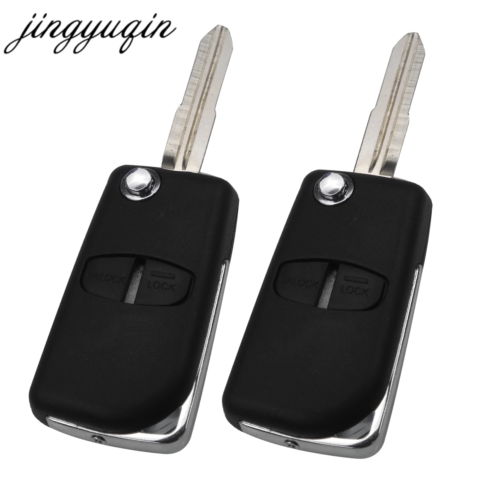 

jingyuqin Cut/Uncut Blade Modified Flip Remote Key Shell for Mitsubishi Pajero ASX GRANDIS Outlander LANCER-EX 2 Button fob Case
