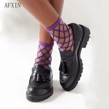 Прозрачные женские носки, летняя мода, прозрачные короткие носки в клетку с бриллиантами, корейский стиль, Харадзюку, Лоскутная Сетка, забавные Женские носочки