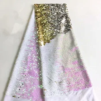 

Multi Color French Lace Embroidered African Tulle Mesh Sequence Lace Fabric Pink/Gold African Lace Fabric with Sequins X1500