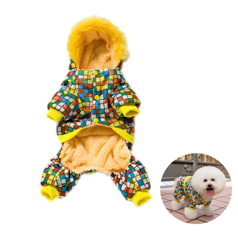Теплый комбинезон для собаки, толстовки, флисовое пальто для щенка, комбинезон, куртка, зимняя одежда Teddy, одежда с цветочным рисунком, красный, желтый, черный, XS, L