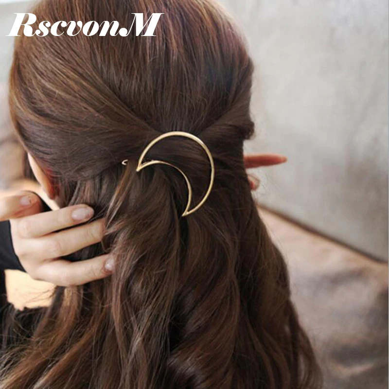 RscvonM стиль женская простая элегантная металлическая Геометрическая Луна заколка для волос аксессуары для волос бижутерия