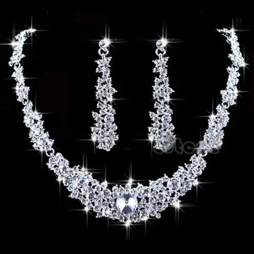 

Gorgeous Wedding Bridal Prom Rhinestone Crystal Necklace Earrings Jewelry Set